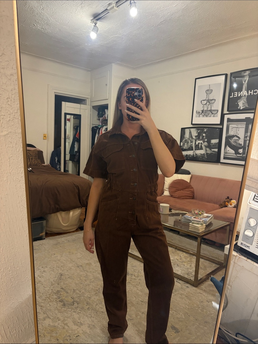 Free People Brown Denim Jumpsuit
